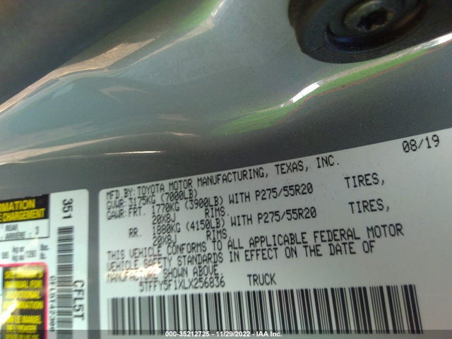 2020 Toyota Tundra, VIN: 5TFFY5F1XLX256836