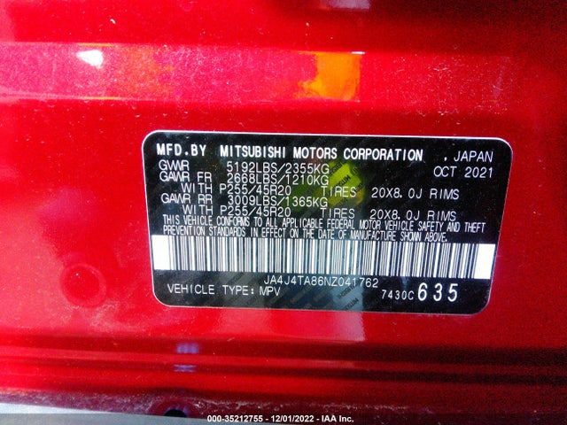 JA4J4TA86NZ041762 Mitsubishi Outlander Es