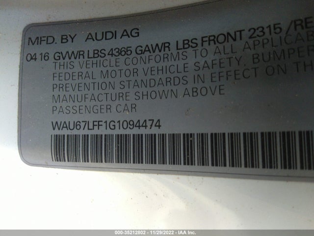 2016 Audi A3, VIN: WAU67LFF1G1094474