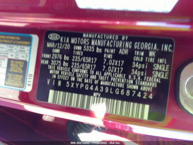 5XYPG4A39LG687424 KIA SORENTO LX