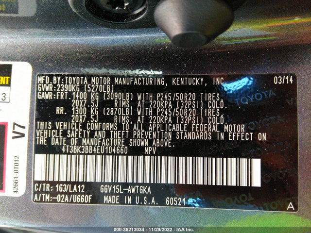 2014 Toyota Venza, VIN: 4T3BK3BB4EU104660