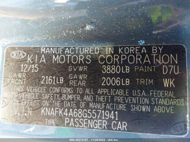 KNAFK4A68G5571941 KIA FORTE LX