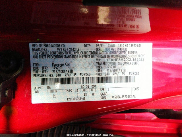 2012 FORD FOCUS SEL VIN: 1FAHP3M29CL154453