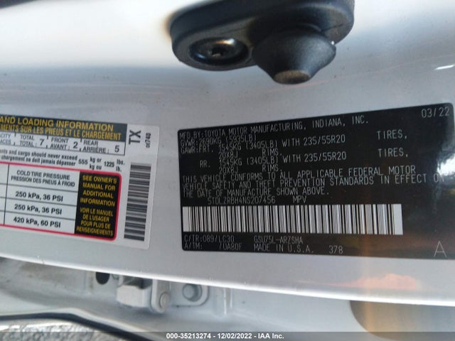 2022 Toyota Highlander, VIN: 5TDLZRBH4NS207456