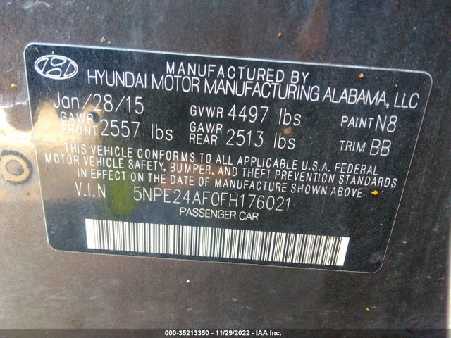 Hyundai SONATA SE 2015 5NPE24AF0FH176021 Image 9