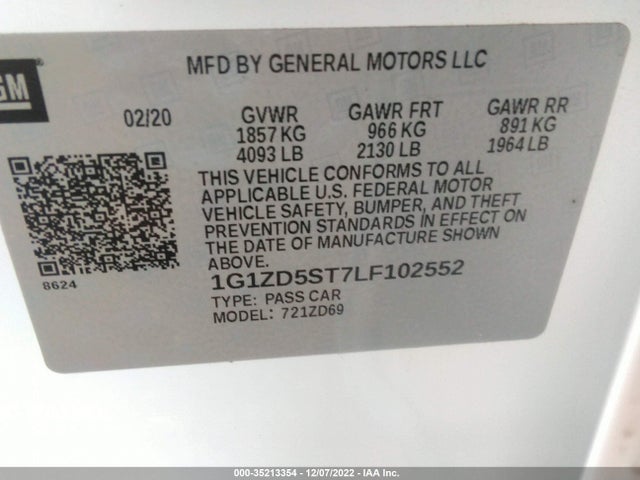 Chevrolet MALIBU LT 2020 1G1ZD5ST7LF102552 Image 9