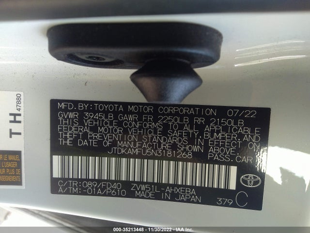 2022 Toyota Prius, VIN: JTDKAMFU5N3181268