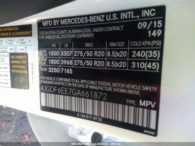 2016 Mercedes-Benz GL-Class, VIN: 4JGDF6EE7GA661872