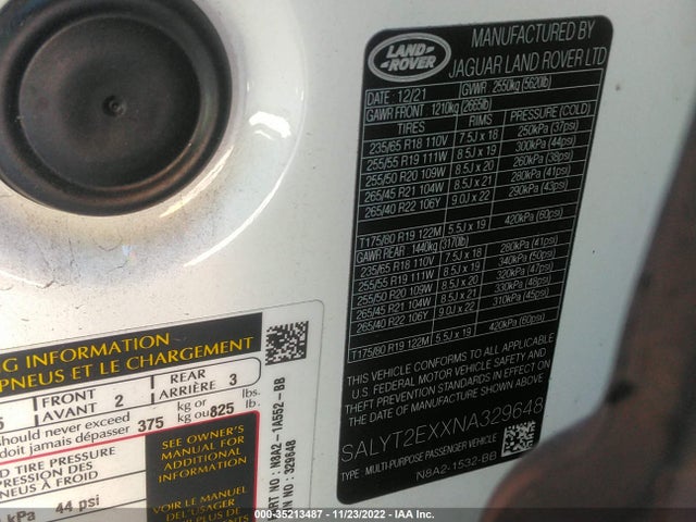 2022 Land Rover Range Rover Velar, VIN: SALYT2EXXNA329648