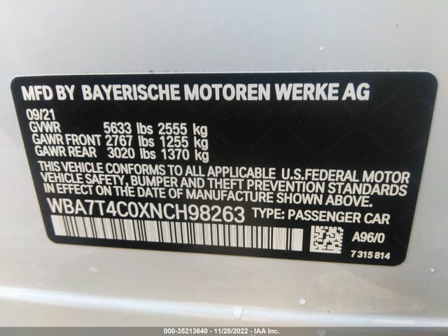 BMW 7 Series 740i Xdrive 2022 аукцион фото