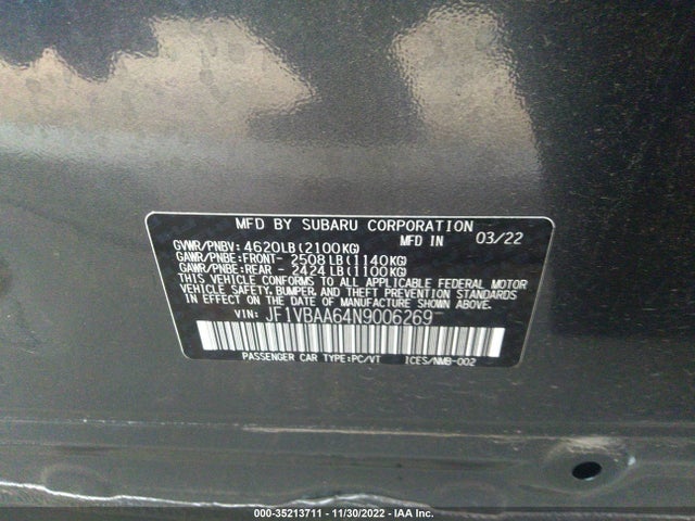 2022 Subaru WRX, VIN: JF1VBAA64N9006269