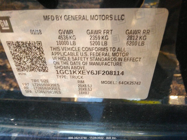 2018 Chevrolet Silverado 2500, VIN: 1GC1KXEY6JF208114