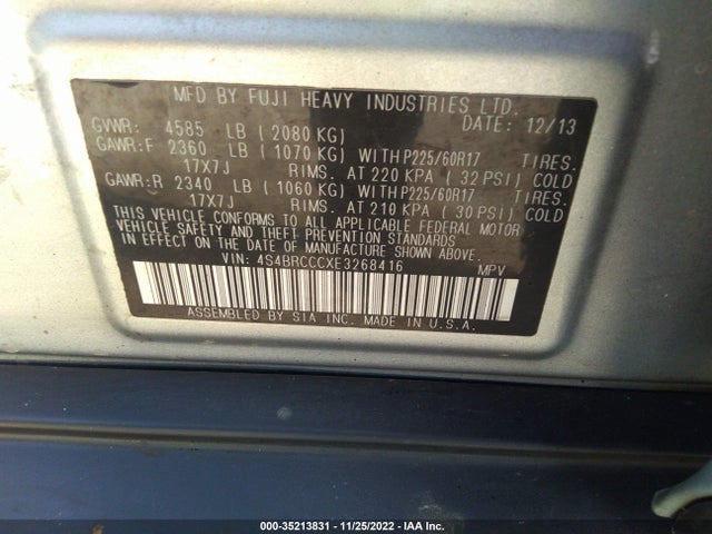 Subaru Outback 2.5i Premium 2014 4S4BRCCCXE3268416 Image 9
