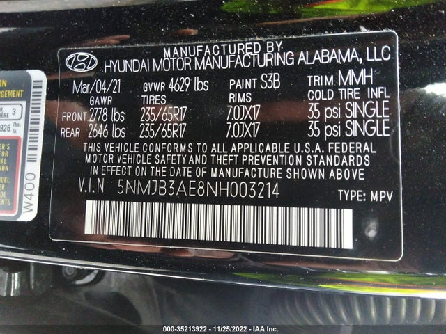2022 Hyundai Tucson, VIN: 5NMJB3AE8NH003214