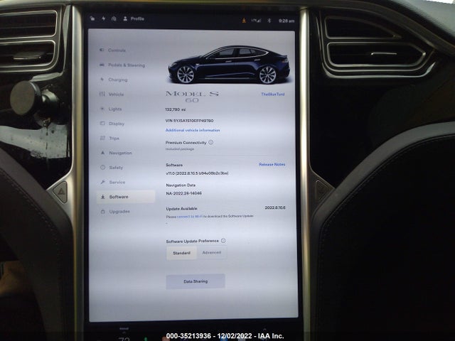 2014 TESLA MODEL S 60 KWH BATTERY VIN: 5YJSA1S10EFP49780