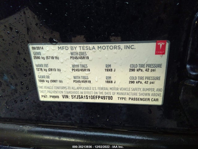 Tesla Model S 60 Kwh Battery 2014 5YJSA1S10EFP49780 Image 10