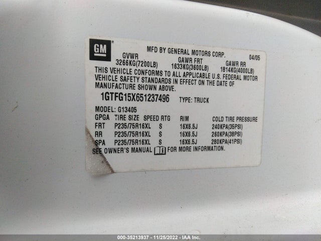 GMC SAVANA CARGO VAN 2005 1GTFG15X651237496 Image 10