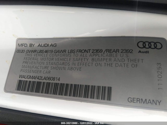 2020 Audi A4, VIN: WAUGMAF42LA060814