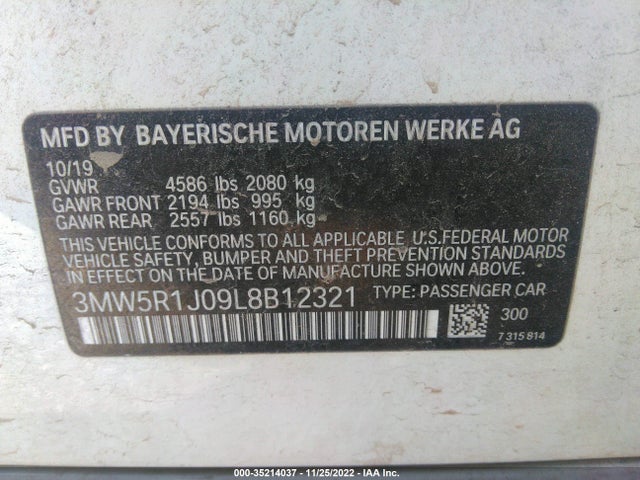 BMW 3 Series 330i 2020 3MW5R1J09L8B12321 Image 9