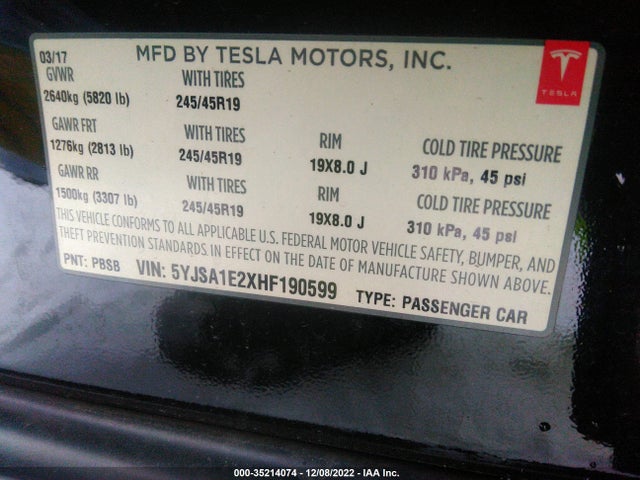 Tesla Model S 100d/90d/75d/60d/p100d 2017 5YJSA1E2XHF190599 Image 9