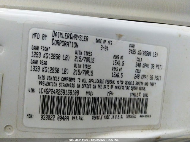 Dodge Grand Caravan Se 2005 1D4GP24R25B158109 Image 10