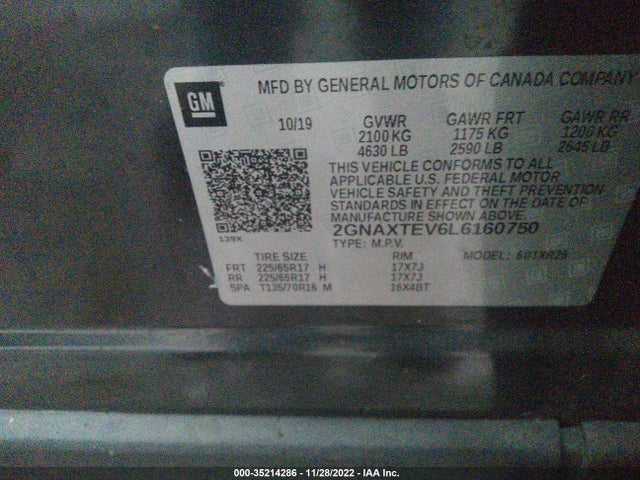 Chevrolet EQUINOX LT 2020 2GNAXTEV6L6160750 Image 9
