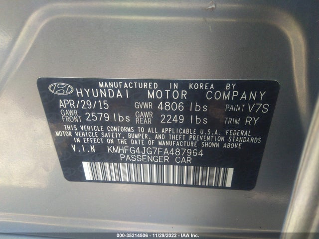 Hyundai Azera 2015 KMHFG4JG7FA487964 Image 10