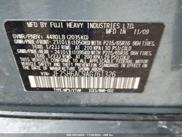 JF2SH6AC9AG761326 Subaru Forester 2.5x