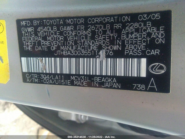 Lexus ES 330 2005 JTHBA30G355114376 Image 9