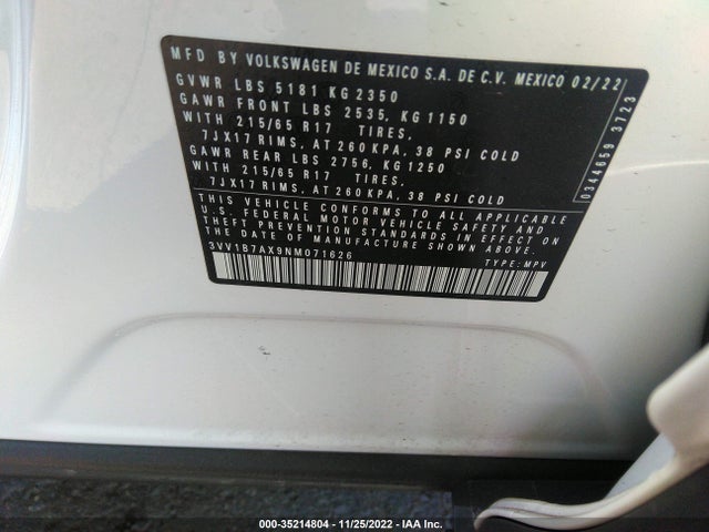 Volkswagen TIGUAN S 2022 3VV1B7AX9NM071626 Image 10