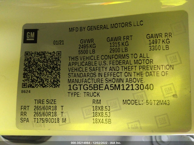 2021 GMC Canyon, VIN: 1GTG5BEA5M1213040