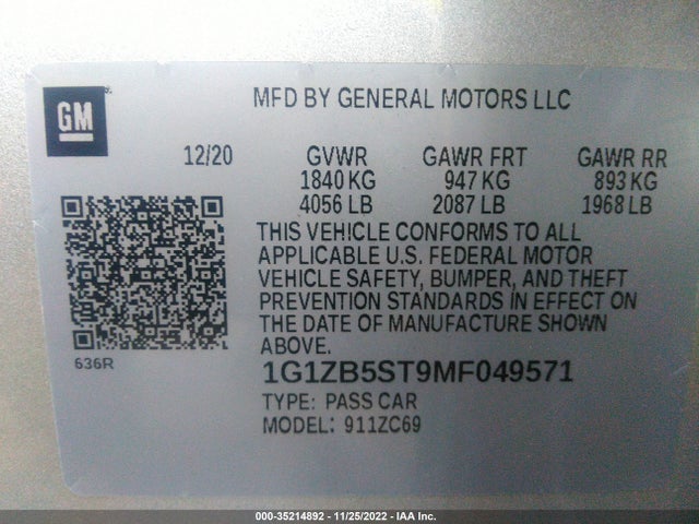 Chevrolet MALIBU LS 2021 1G1ZB5ST9MF049571 Image 9