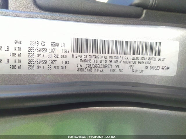 2020 Jeep Grand Cherokee, VIN: 1C4RJEAG9LC182071