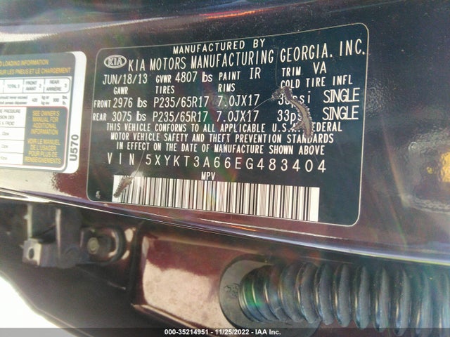 2014 KIA SORENTO LX VIN: 5XYKT3A66EG483404