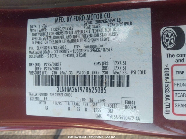 Lincoln MKZ 2007 3LNHM26T97R625085 Image 10