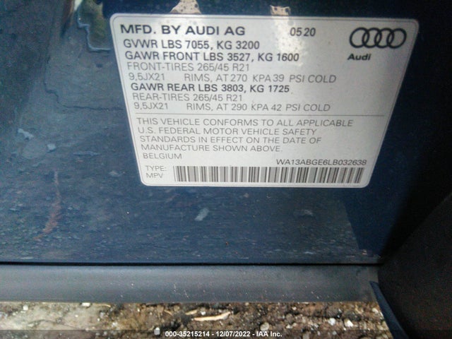 2020 Audi e-tron, VIN: WA13ABGE6LB032638