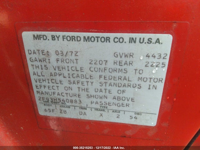 1972 MERCURY COUGAR VIN: 2F93H540883