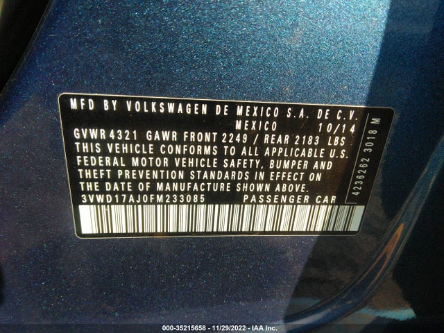 2015 Volkswagen Jetta, VIN: 3VWD17AJ0FM233085