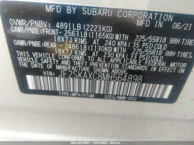2021 Subaru Forester, VIN: JF2SKAXC8MH564898