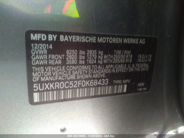 BMW X5 Xdrive35i 2015 5UXKR0C52F0K68433 Image 10