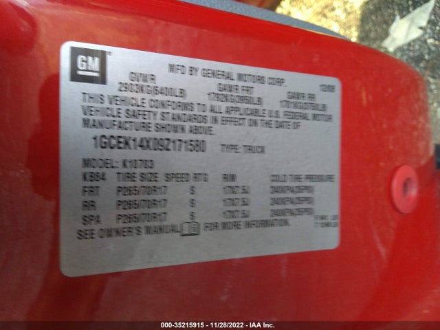 2009 CHEVROLET SILVERADO 1500 WORK TRUCK VIN: 1GCEK14X09Z171580