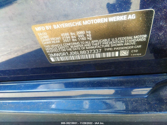 BMW 3 Series 330i 2020 3MW5R1J06L8B37337 Image 9
