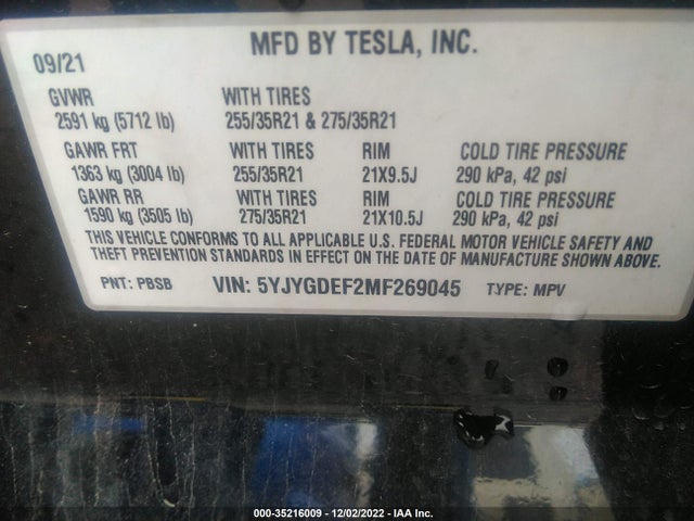Tesla Model Y Performance 2021 5YJYGDEF2MF269045 Image 10