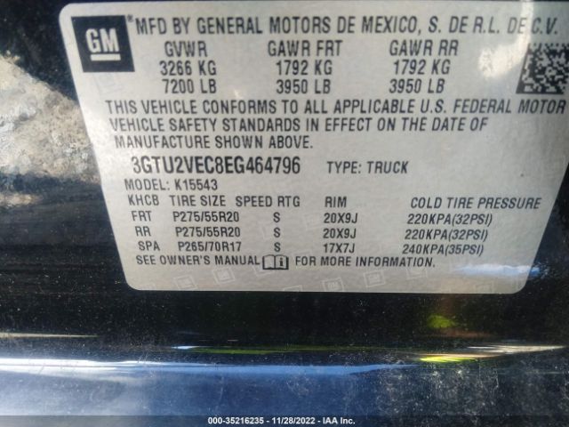 3GTU2VEC8EG464796 GMC Sierra 1500 Slt
