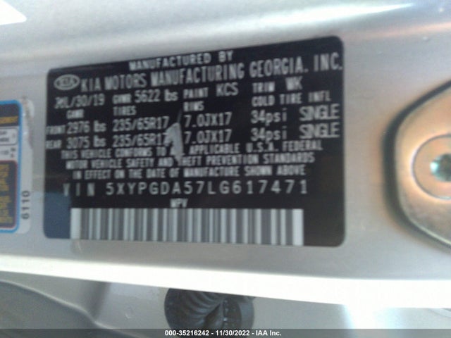 2020 Kia Sorento, VIN: 5XYPGDA57LG617471
