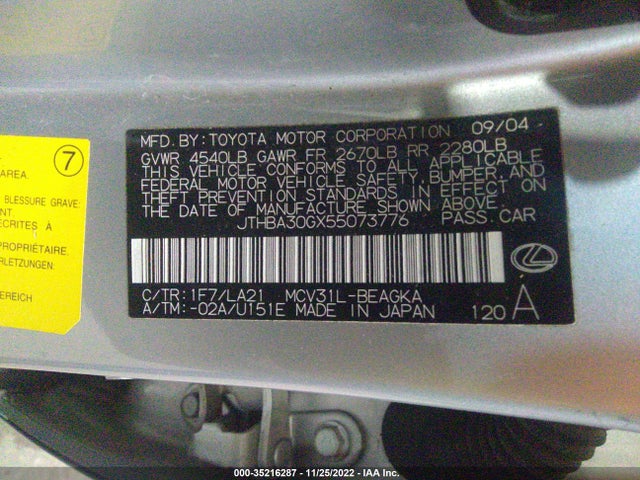 Lexus ES 330 2005 JTHBA30GX55073776 Image 9