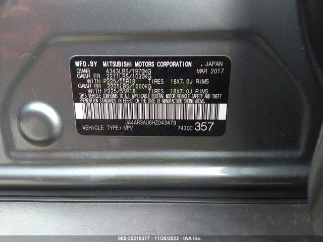 2017 Mitsubishi Outlander, VIN: JA4AR3AU6HZ043479