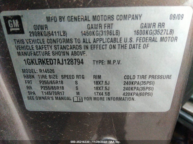 GMC ACADIA SL 2010 1GKLRKED7AJ128794 Image 10