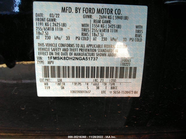 2022 Ford Explorer, VIN: 1FMSK8DH2NGA51737