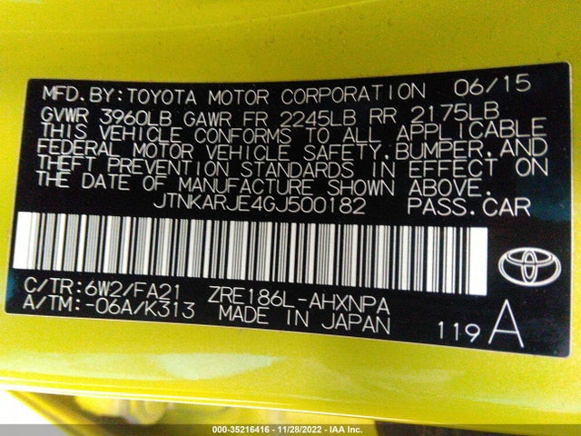 2016 Scion IM, VIN: JTNKARJE4GJ500182